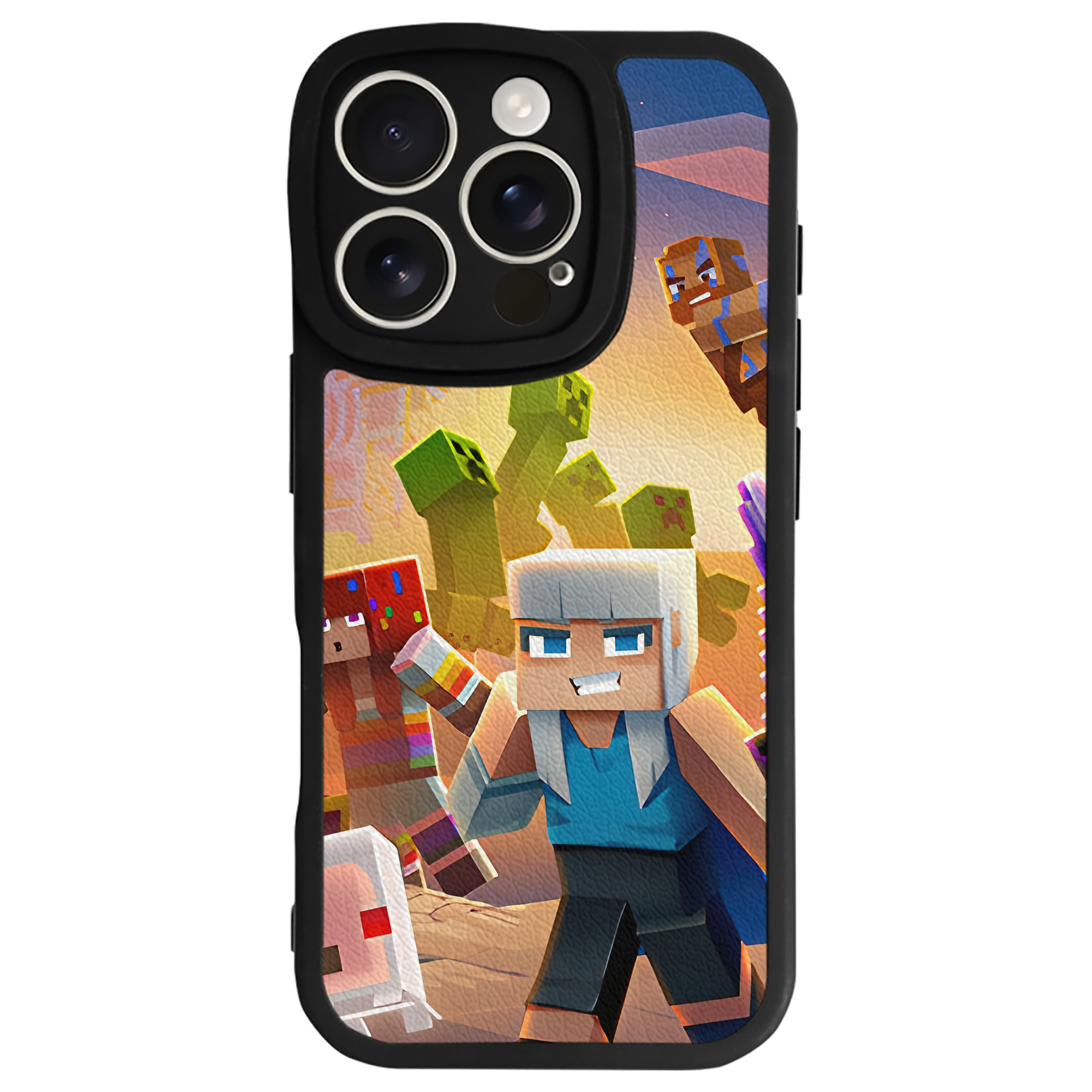 （画像用） マインクラフト ブロックの世界 Minecraft MC Block world 【iPhone 16シリーズ対応】シリコンスマホケース（レザー調） 材質：シリコン